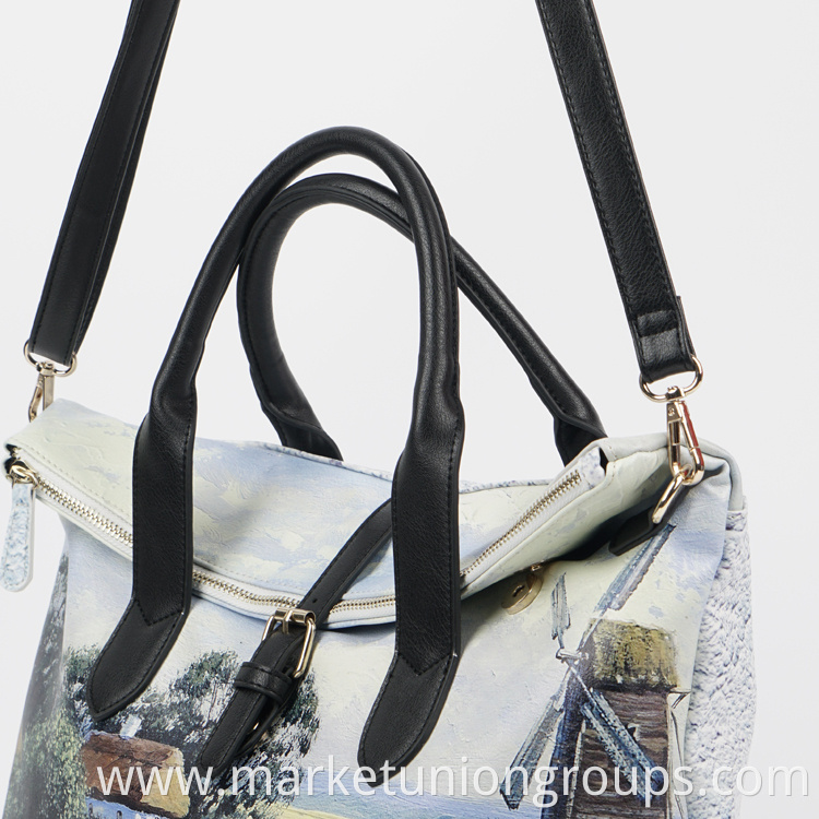 New Design Women Handbag Digital Printed Lady Shoulder Bag Second Hand PVC Leather Travel Bag